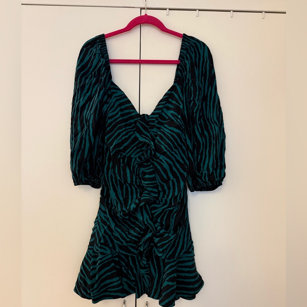 Zara Black and Teal Zebra Print Dress